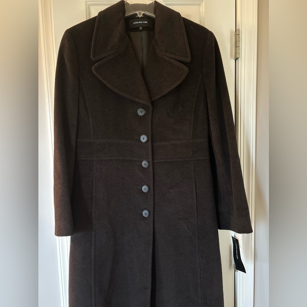 NWT JNY Wool blend brown long pea coat size 10